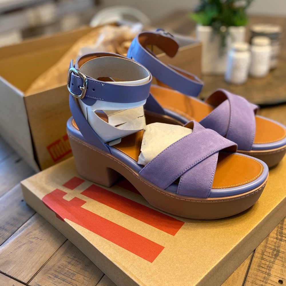 NEW FitFlop Pilar Lavender Suede Strappy Platform Sandal 8.5 Purple